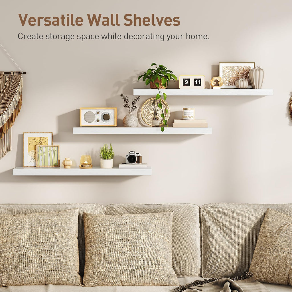 Floating Shelves for Wall, 31.5" Long Wall Shelf Set of 3 with Invisible Brackets, Hanging Shelves Farmhouse Home