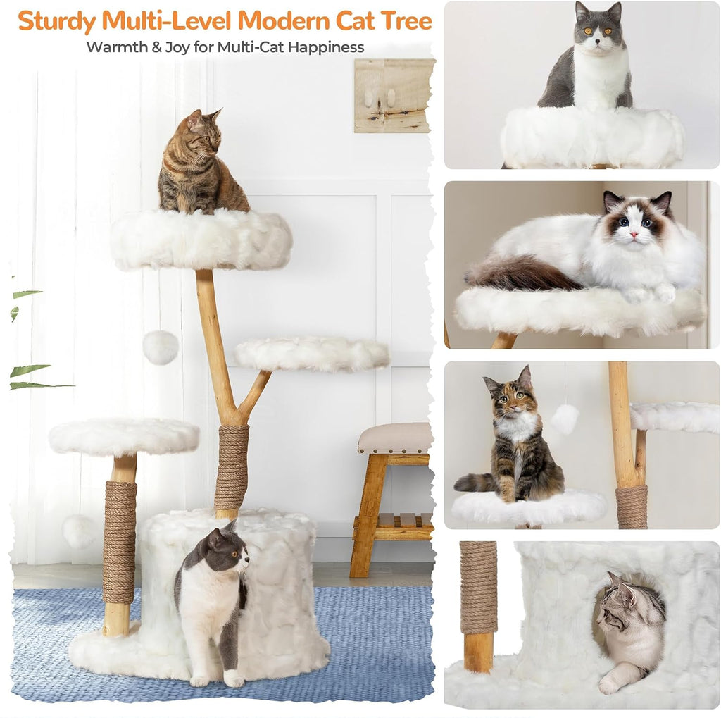 Modern Cat Tree Tower, Cloud Cat Tree, Solid Wood Scratching Post
