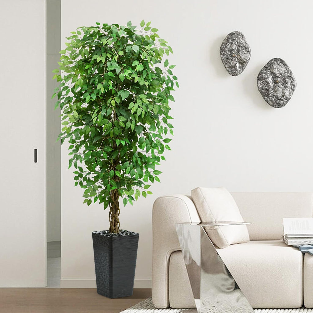 Artificial Ficus Tree 6FT Faux Floor Tree with Planter UV Resistant Potted Fake Silk Plant-Indoor Outdoor Lifelike