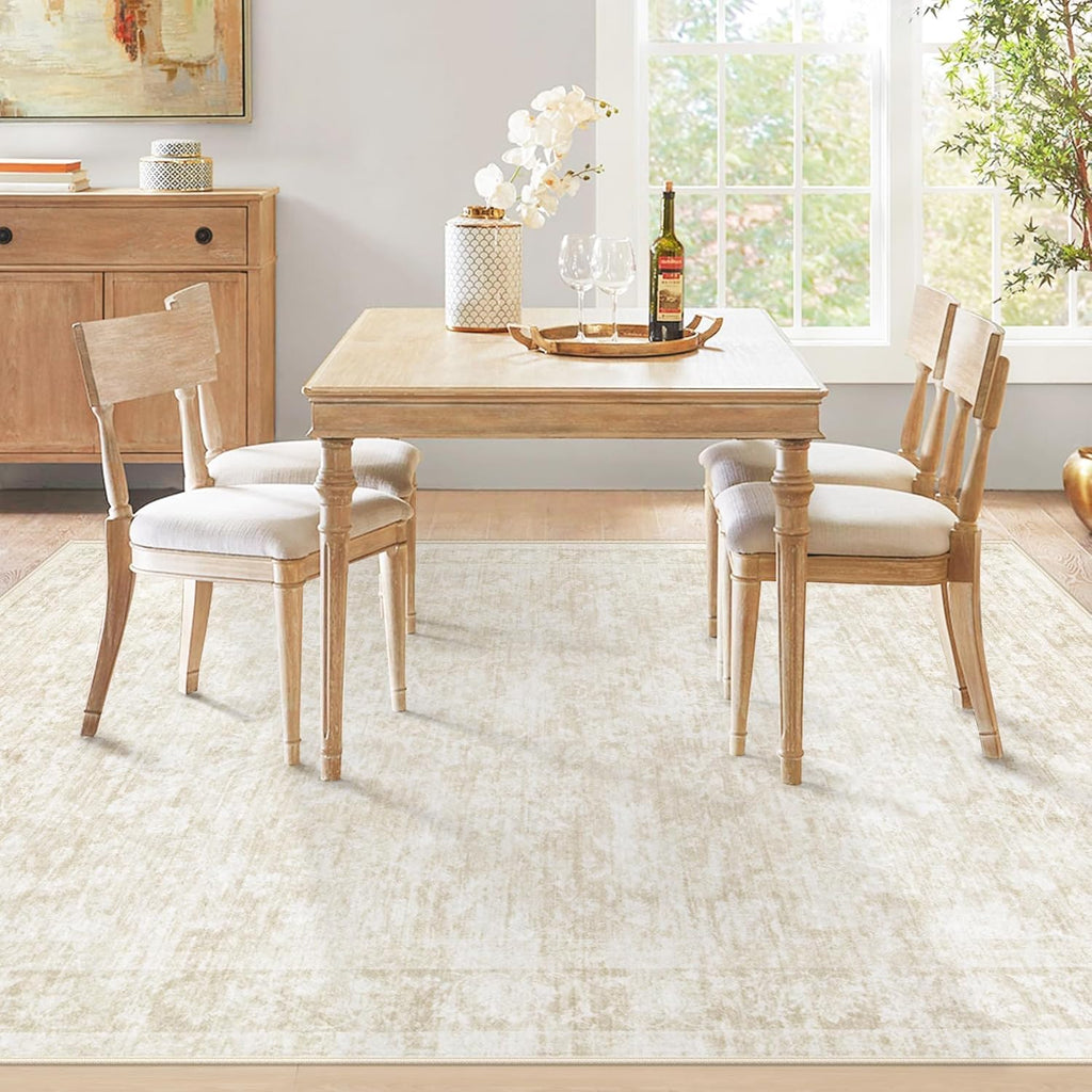 5x7 Area Rugs for Living Room: Washable Vintage Floral Rug Low Pile Non-Slip Boho Carpet for Bedroom Nursery Dining
