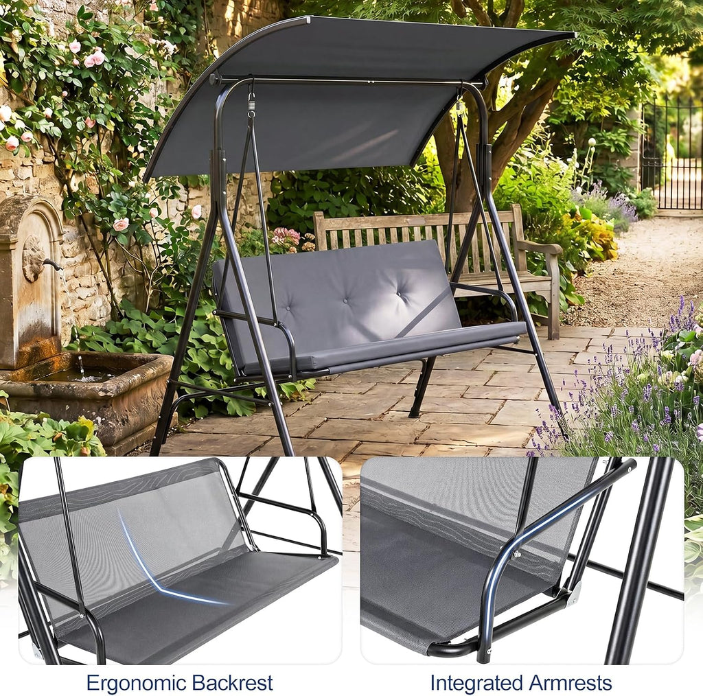 2 Person Porch Swing, Outdoor Swing with Removable Cushions, Solid Metal Structure, Patio Swing with Adjustable