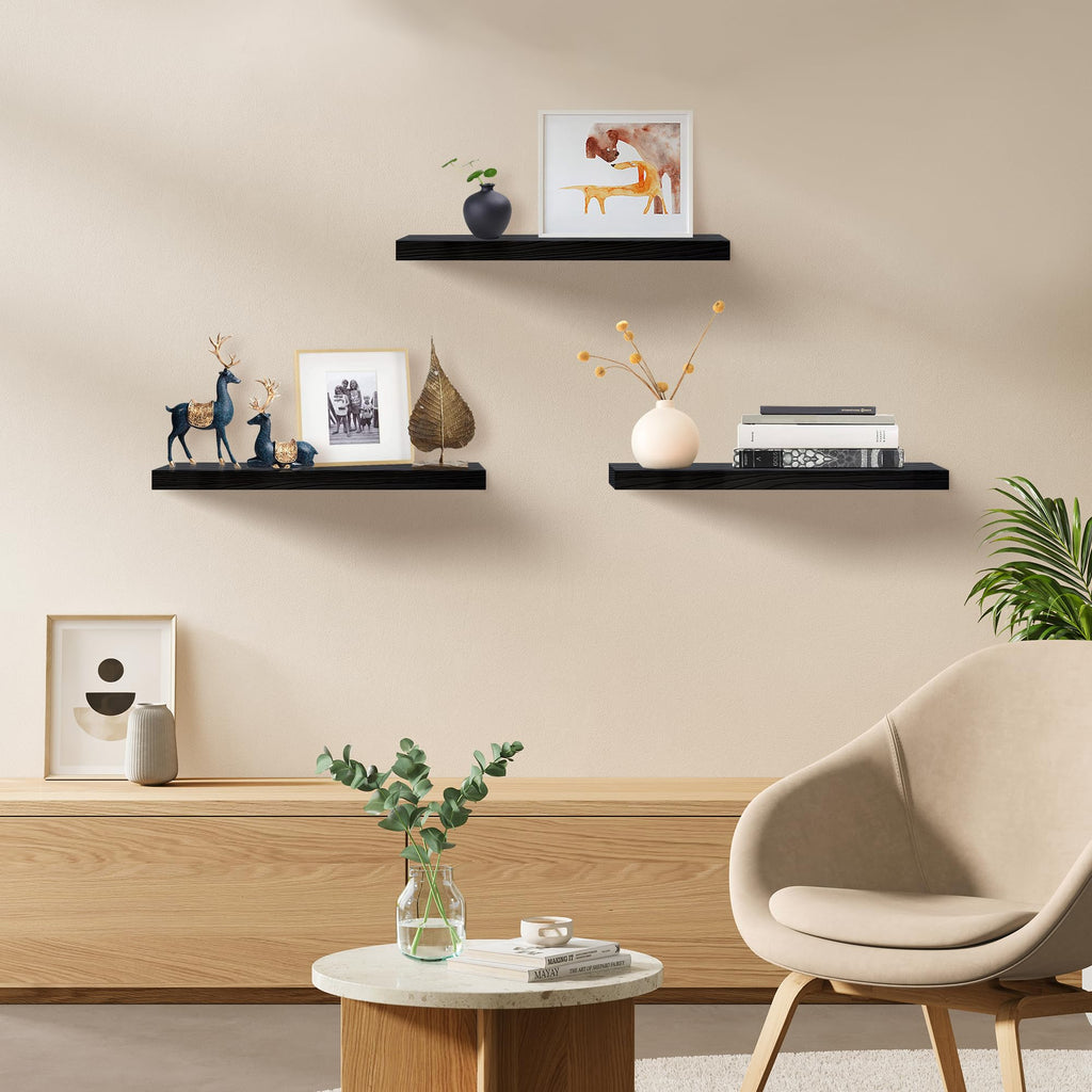 Floating Shelves for Wall Set of 3, 24" Black Wall Shelves Decor