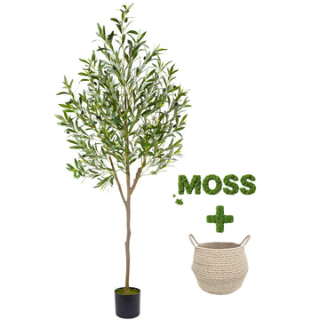 Artificial Olive Tree 6ft Fake Plant with Woven Basket
