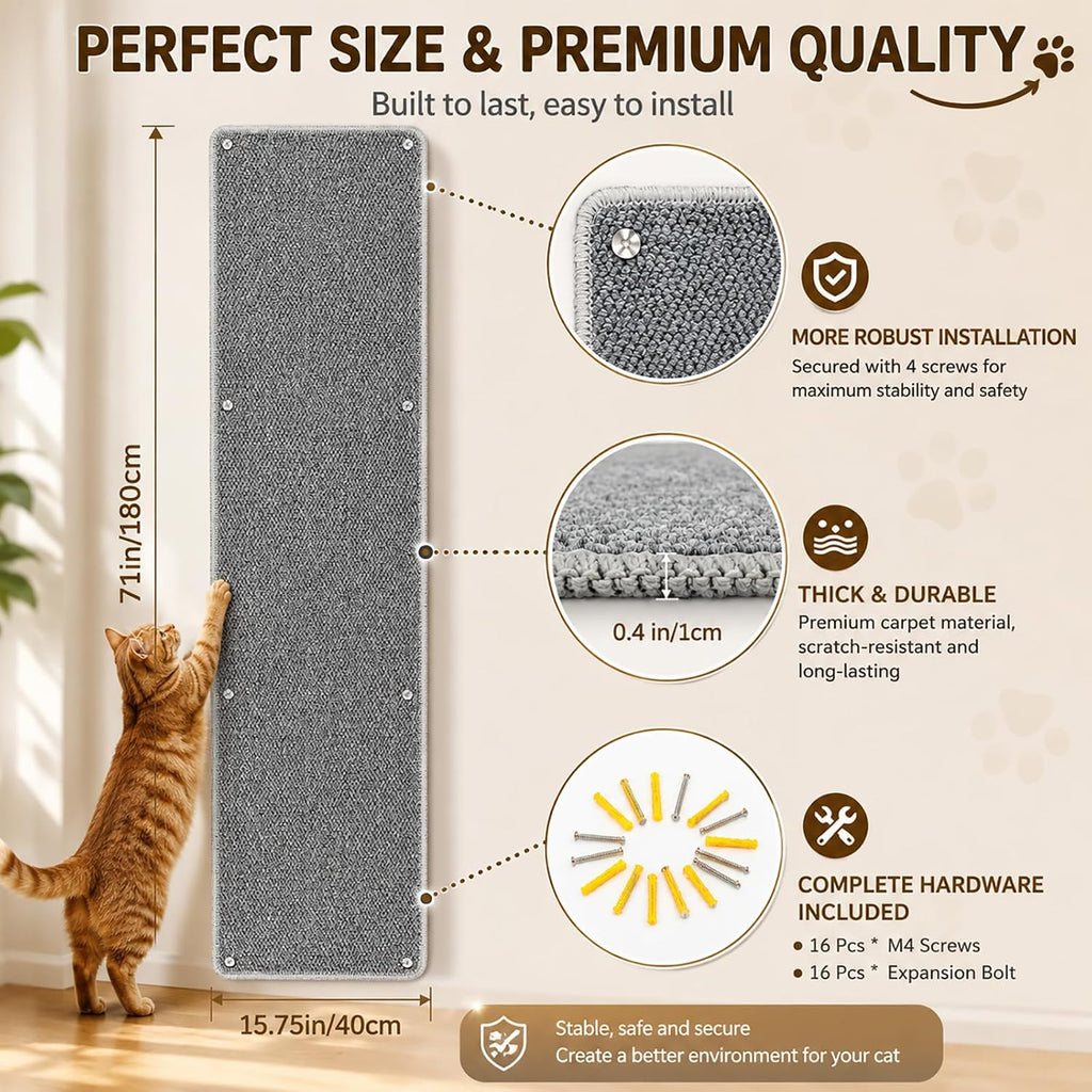 71x15.8" Thickened Cat Wall Climbing Carpet with 16 Fixed Nails