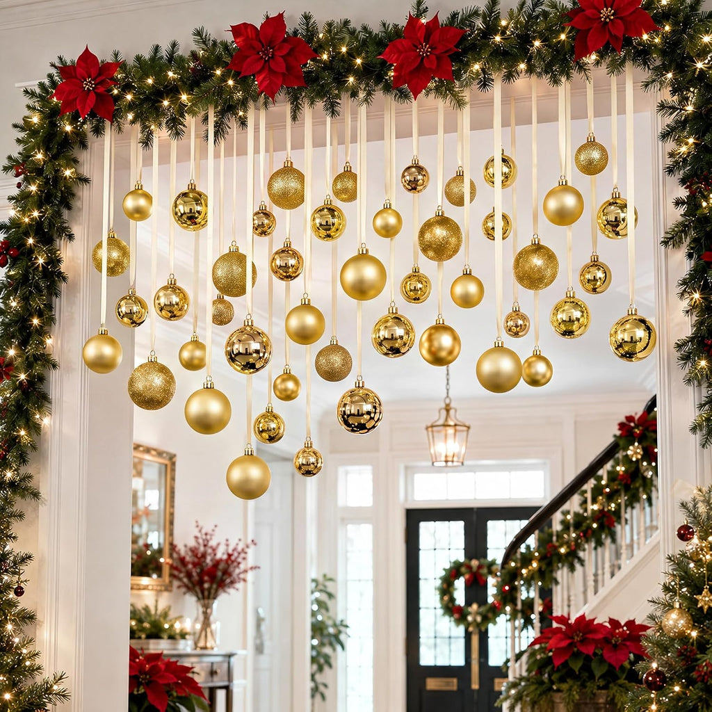 78 Pcs Christmas Ball Ornaments Ceiling Hanging Decor, Beige