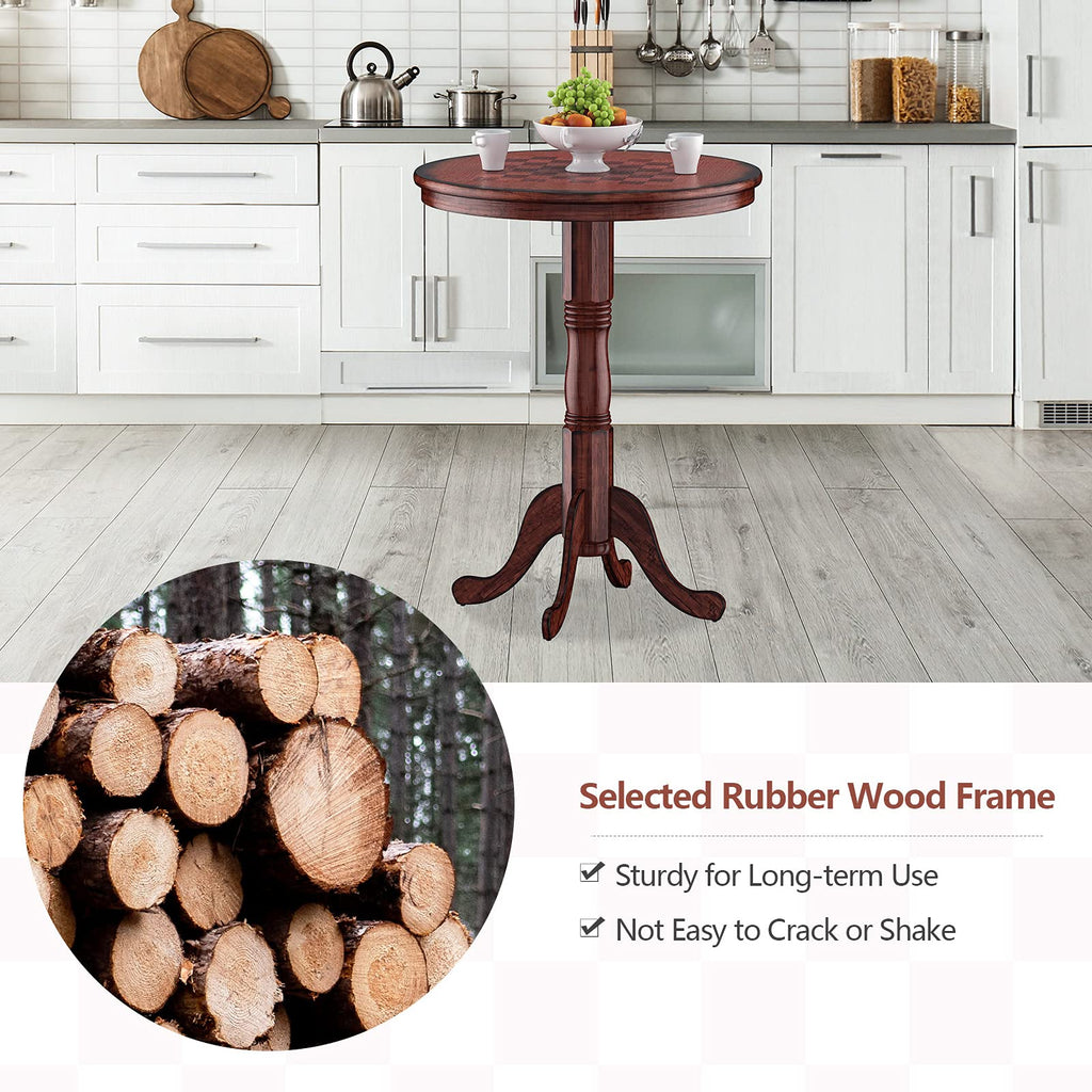 3 Pcs Dining Table Set, Wooden Pub Pedestal Side Table with Stable Base, 360 Degrees Swivel Bar Stool, Round Bar