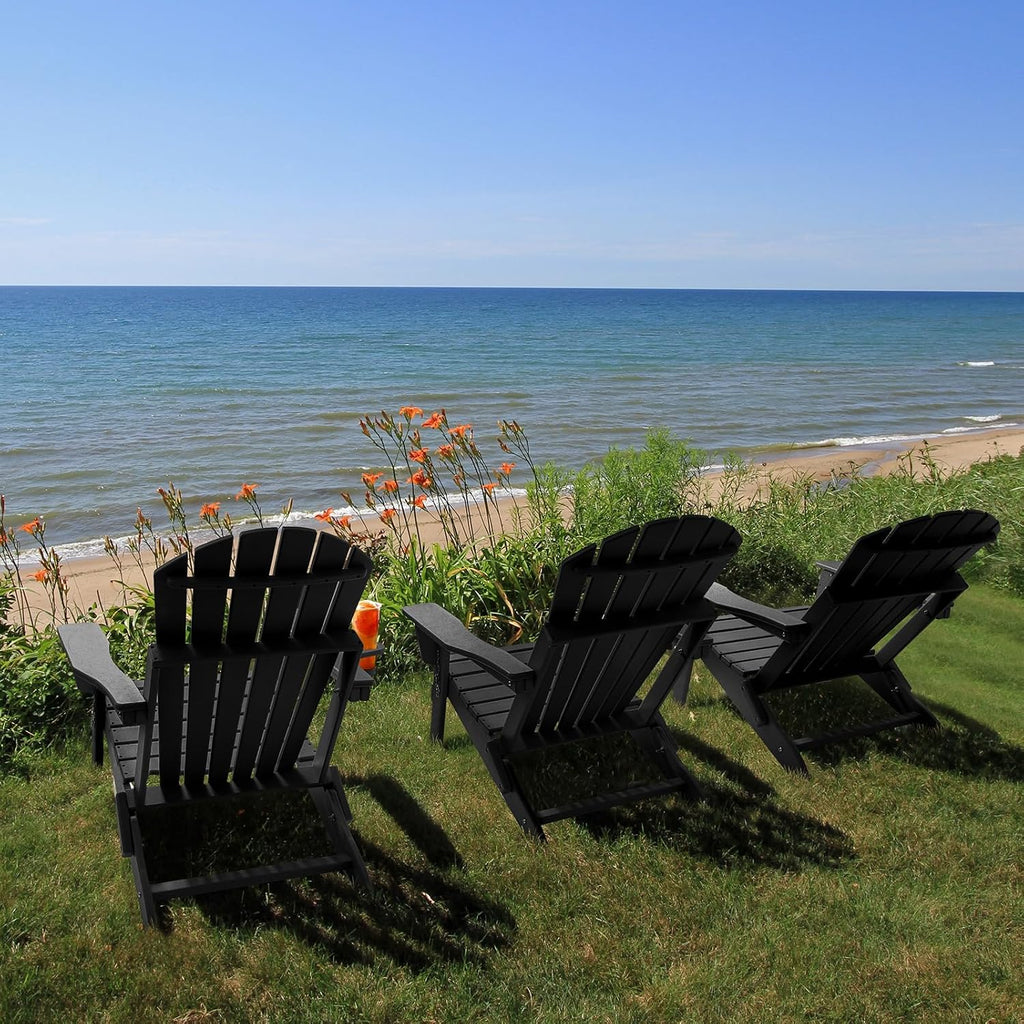 Folding Adirondack Chair with Adjustable Backrest, Fire Pit Chairs | 3-Position Adjustable Back, HDPE All Weather, No