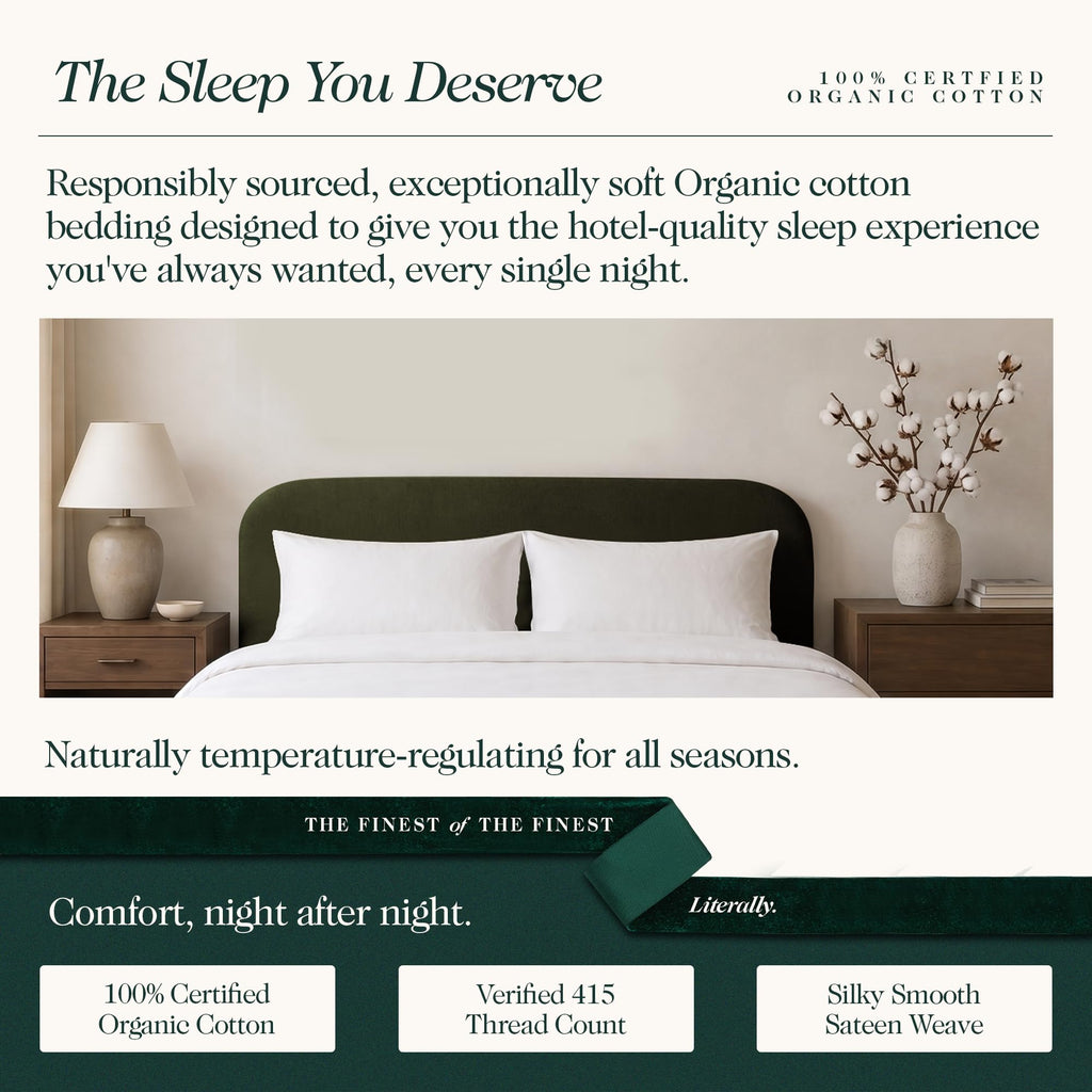 Organic Cotton Sheets King Size, GOTS Certified Sateen, 4 Pc, White