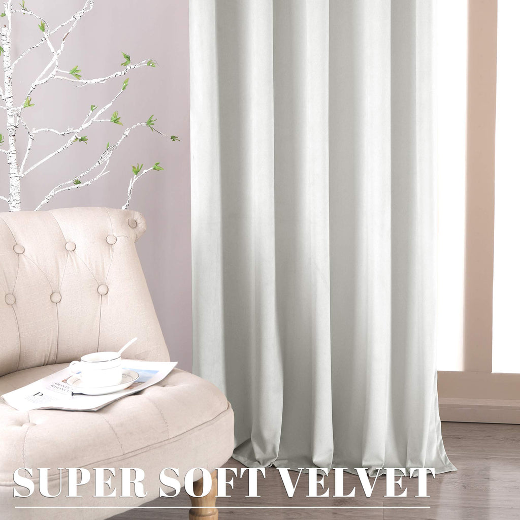 Bleach White Velvet Curtains - 52"x 84" Soft Rod Pocket Thermal Insulated Window Treatment Living Room Light