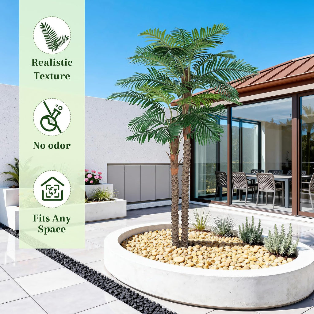 8FT Artificial Palm Tree Indoor & Outdoor, Tall UV-Resistant Faux Palm Tree