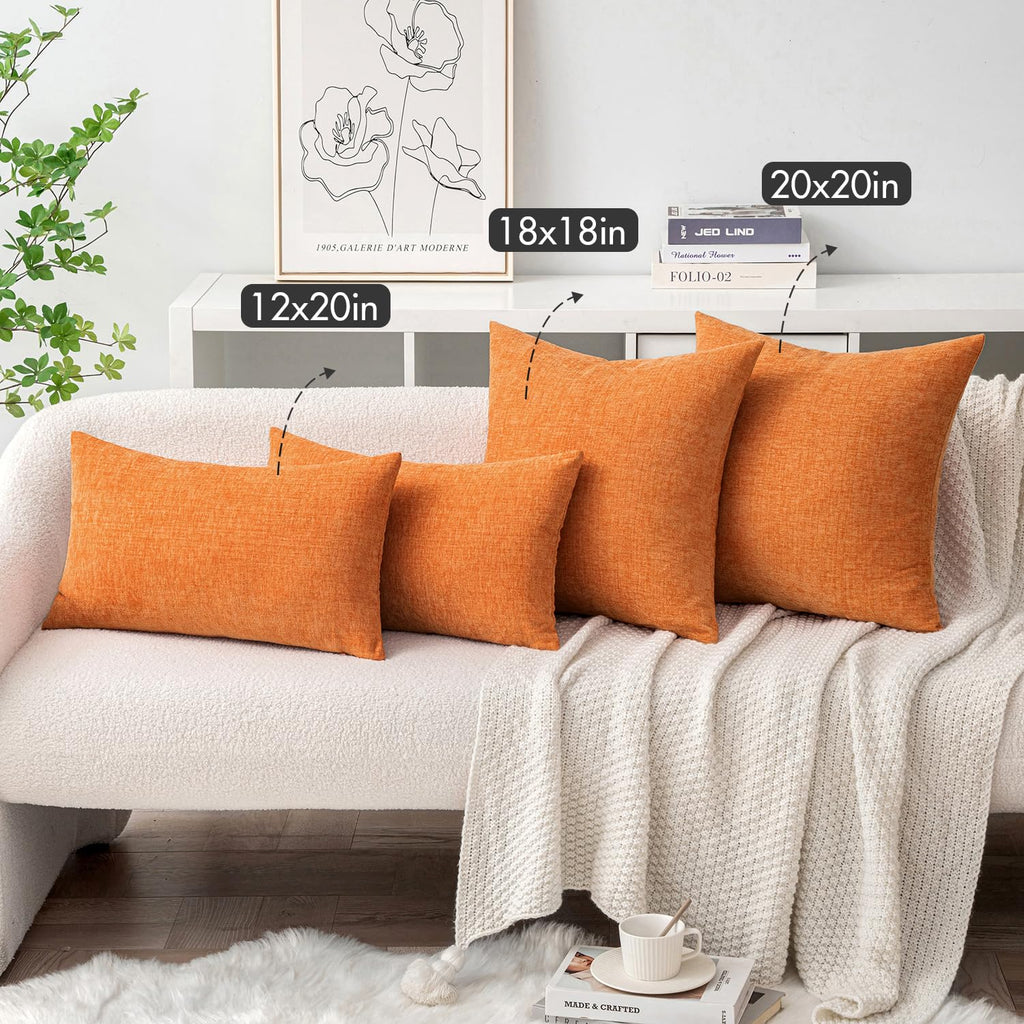 Soft Chenille Fall Lumbar Throw Pillow Covers Orange 12x20 Inch