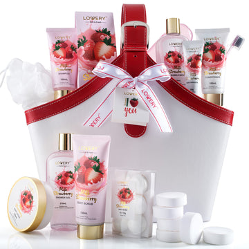 Spa Kit Birthday Gift Set - Strawberry Milk Bath Set, 25Pcs Shower Gel, Body Lotion, Shower Steamers, Shampoo