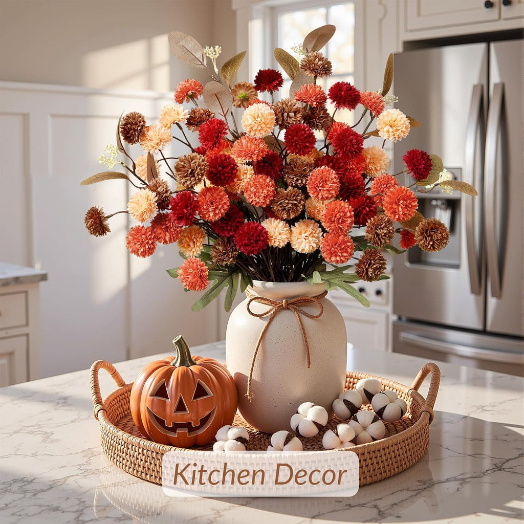 Silk Mums Artificial Fall Flowers with Eucalyptus for Vase - Set of 16