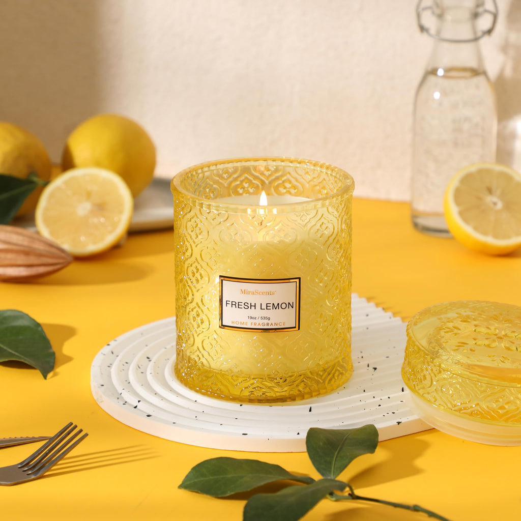 Lemon Scented Candles, 19oz Aromatherapy Candles Gifts for Women, Yellow Luxury Large Decorative Candles in Glass
