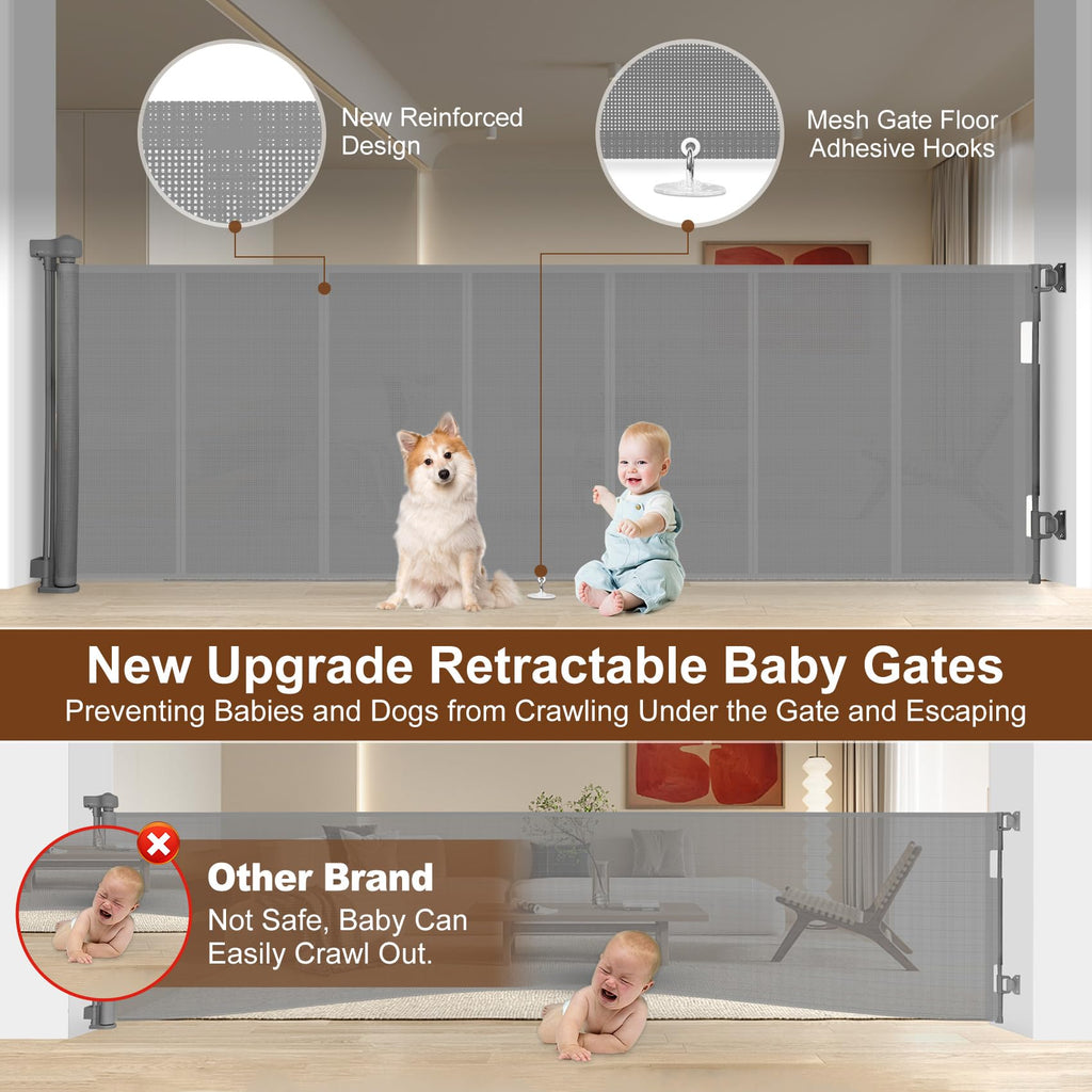 150 inch Reinforced Retractable Baby Gates 42 inch Tall