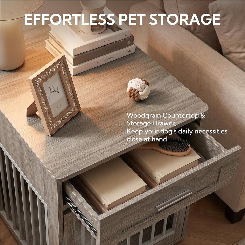 Dog Crate Furniture End Table with Flip-Up Door for Small Dogs