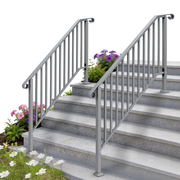 Handrails for Outdoor Steps, Stair Handrail Fits 1 to 5 Steps, Wrought Iron Hand Rail Stair Railing Kit for
