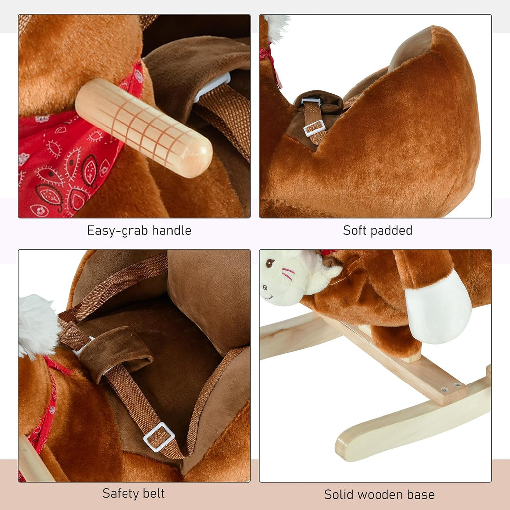 Kids Ride-On Rocking Horse Toy with Lullaby Song 18-36 Months Brown