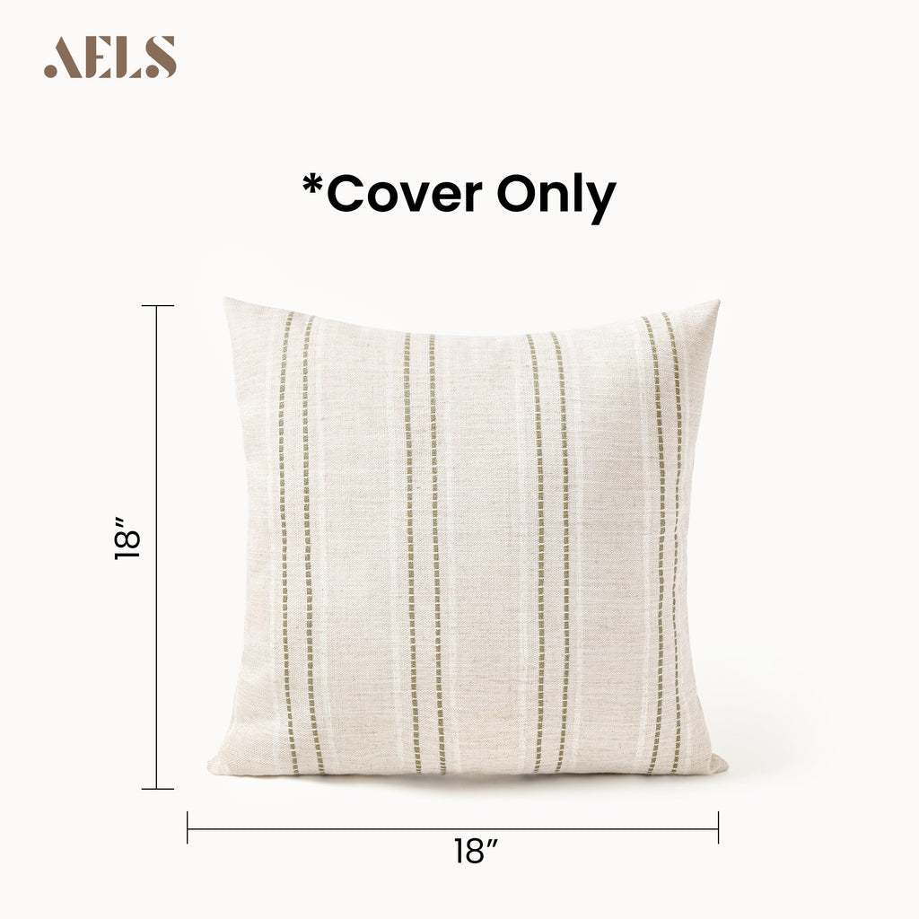 18x18 Decorative Farmhouse Linen Blend Throw Pillow Covers, Boho Textured Pillow Case, Set of 2, Beige with White &