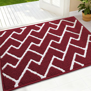 Front Door Mat 32x20, Low-Profile Easy Clean Doormat, Burgundy
