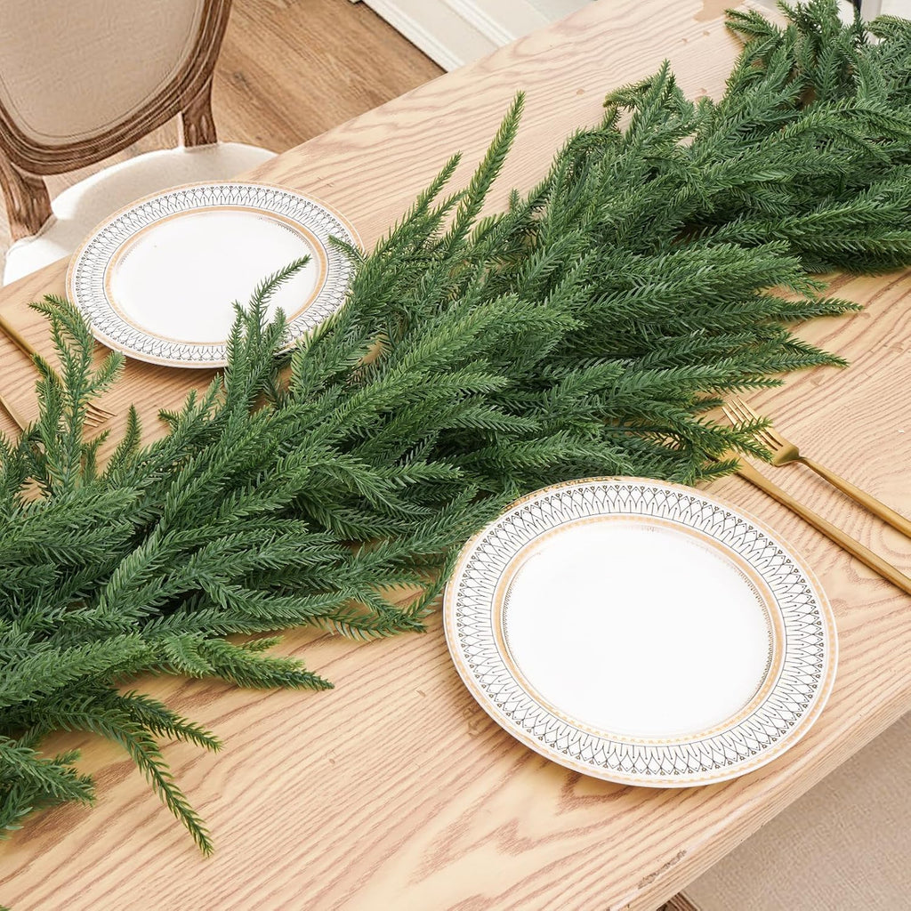 9FT Artificial Norfolk Pine Garland, Realistic Christmas Greenery Garland for Mantle, Staircase, Banister, Fireplace - Set of 9