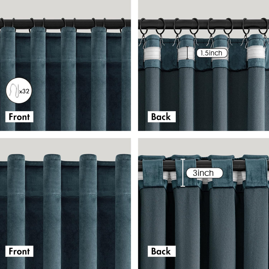 Grayish Blue Velvet Curtains 96 Inches Long Blackout Thermal Insulated Soundproof Curtain Privacy Room Darkening