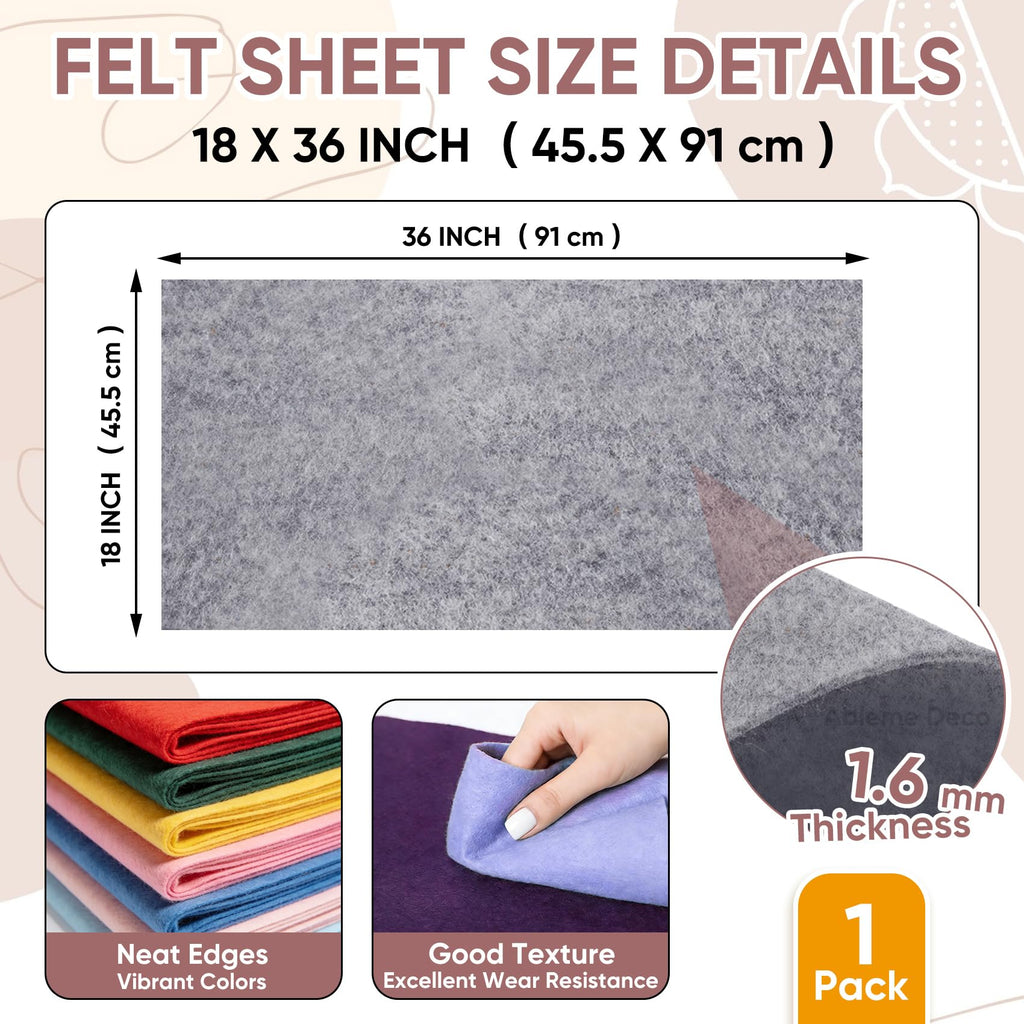 Soft Felt Fabric Sheet 18" x 36", 1.6mm Acrylic Craft Felt, Heather Gray