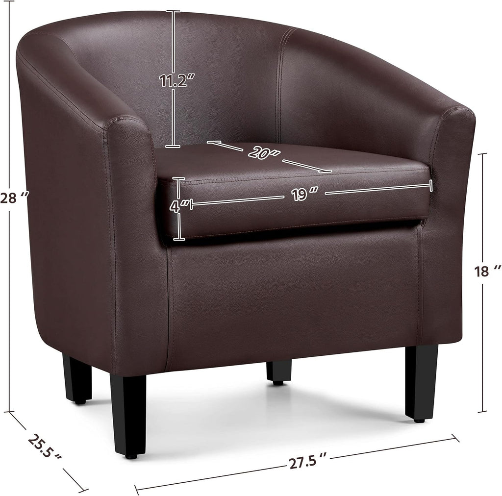 Accent Chairs, Faux Leather Barrel Armchairs Espresso - Set of 2