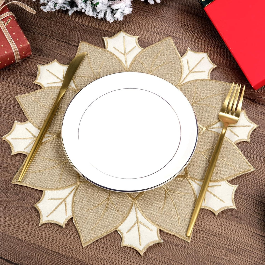 Christmas Placemats Set of 6 Christmas Decorations Indoor Round Placemats for Winter Holiday Party Kitchen Dinning