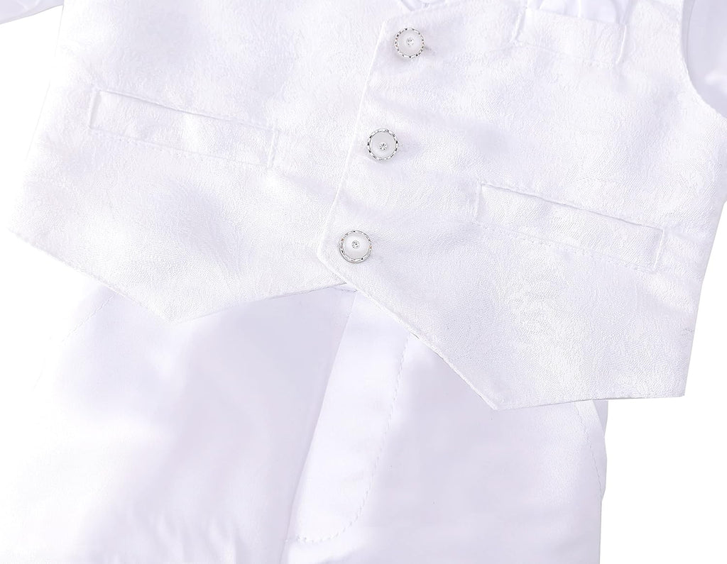 Infant Baby Boy Christening Clothing Baptism Outfit All White Suit Set with Bonnet Months, Long Sleeve
