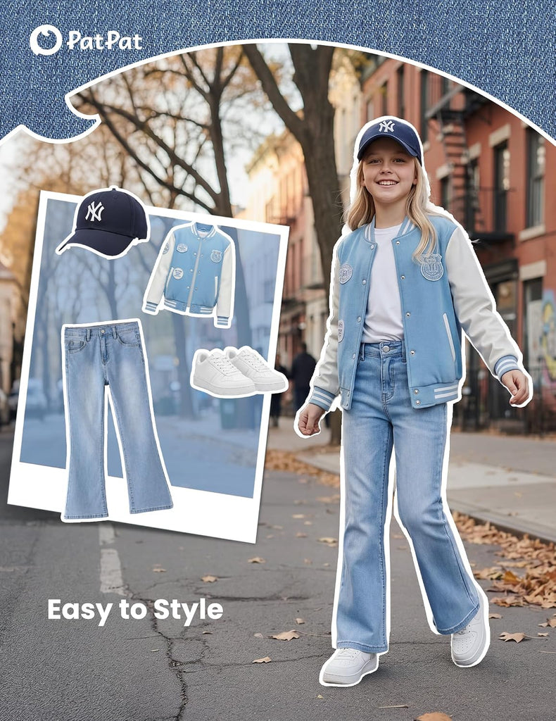 Girls Bootcut Jeans Stretch Denim Pants with Elastic Mid-Waist