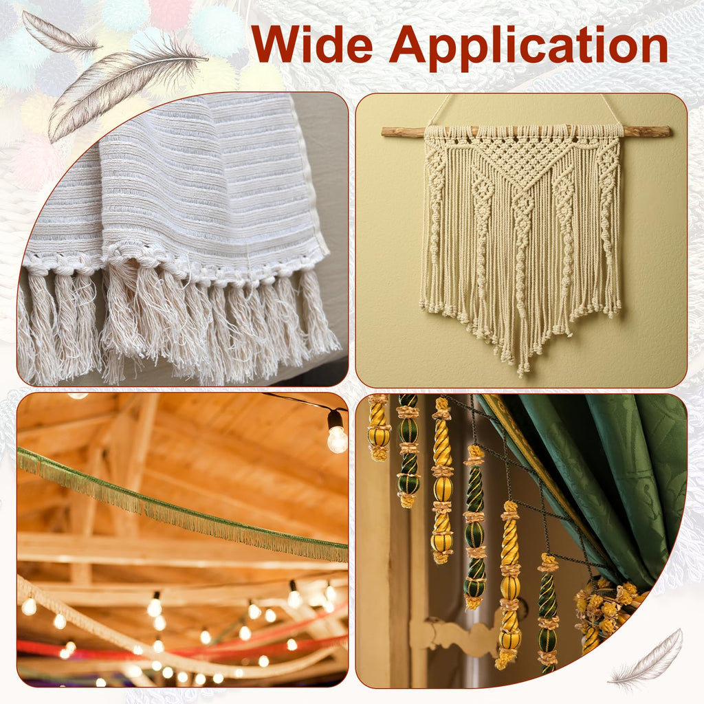 Dark Beige Fringe Trim, 5 Yards x 4inch Fringe Trim Curtain Tassel Thick Long Fabric Sewing for Curtain Sofa Clothes