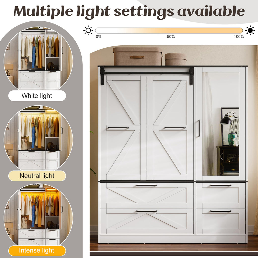 Armoire Wardrobe Closet with w/Folding Sliding Barn Door (9 Doors)
