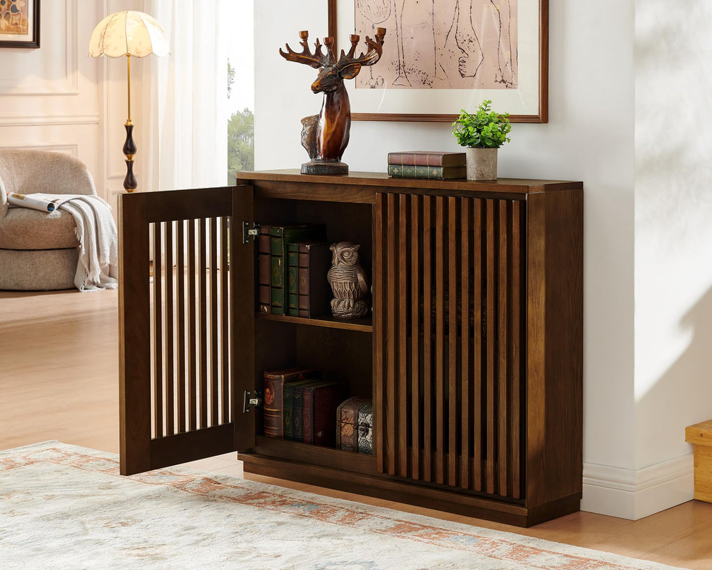 39 inch Narrow Buffet Cabinet Sideboard with Storage, Walnut, 3 Pieces