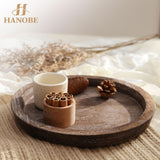 Candle Plate Holder Tray: Round Wood Decorative Candle Plate - Rustic Farmhouse CoffeeTable Decor