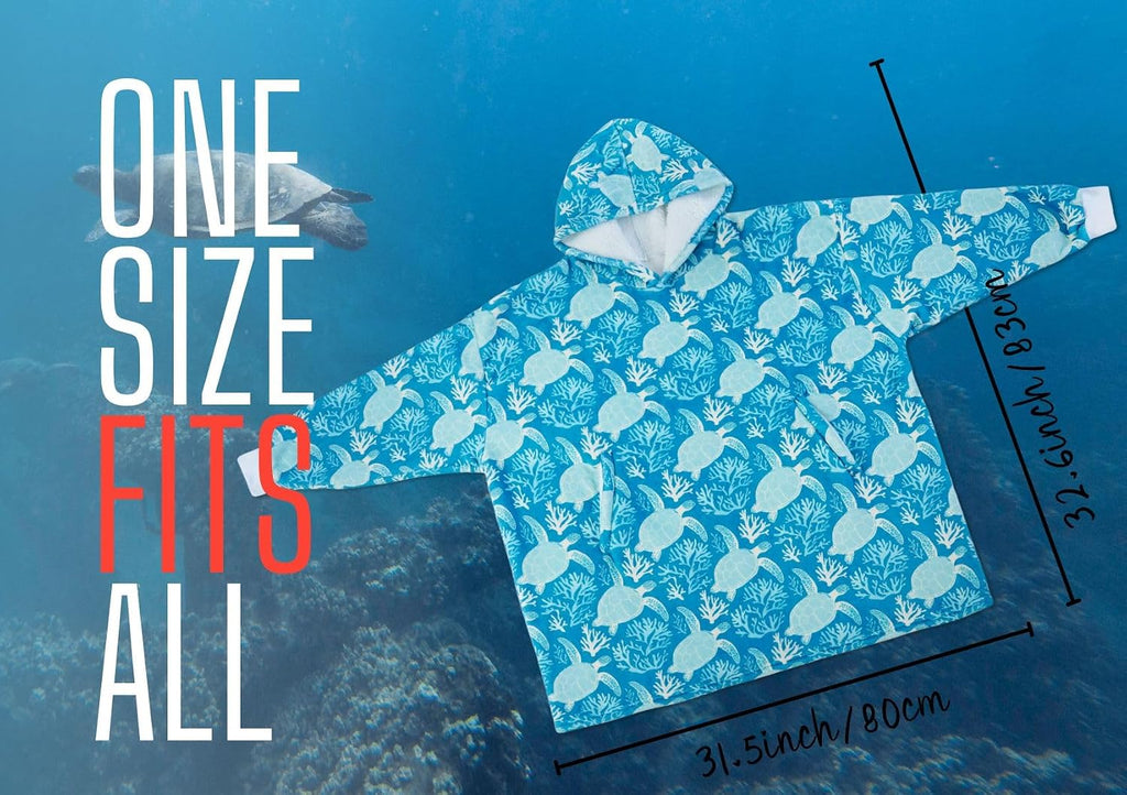 Sea Turtle Gifts for Women Girls, Wearable Flannel Blanket Hoodie, Oversized Flannel Hooded Blanket Sweatshirt, One