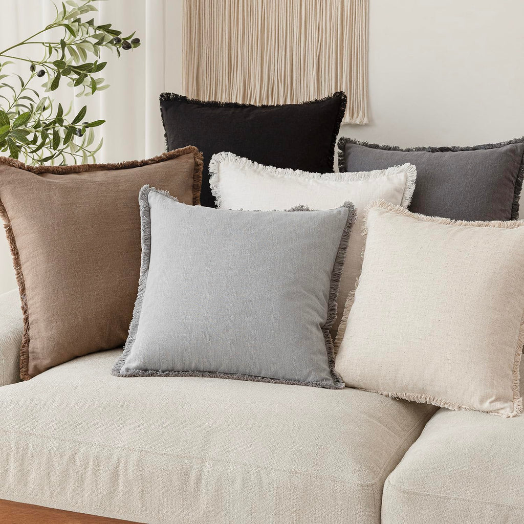 Boho Linen Fringe Lumbar Throw Pillow Covers 12×24 Light Gray