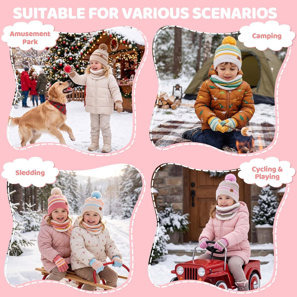 Toddlers Kids Winter Hats Gloves Scarf Neck Warmer Gifts