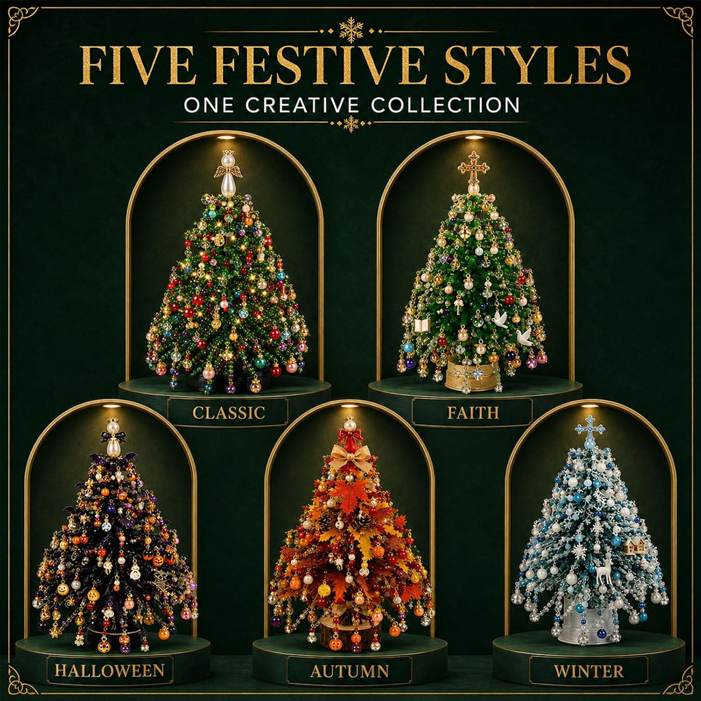 DIY Beaded Christmas Tree Kit for Adults, 3D Crystal Bead Holiday Craft Set with Colorful Beads, Ornament Charms