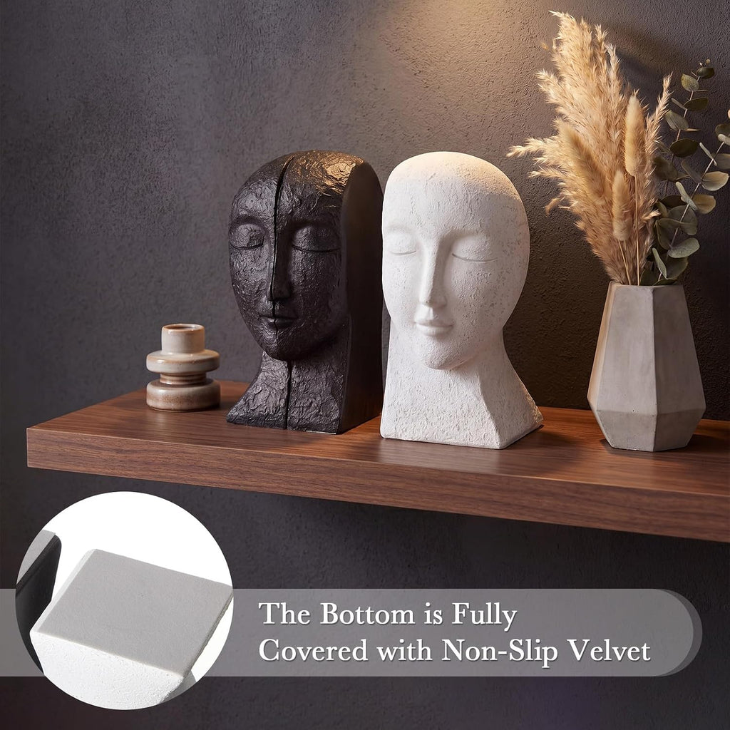Heavy Duty Book Ends for Shelves, Solid Concrete Sculptural Faces Bookends for Heavy Books, Modern Decorative Book