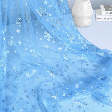 Snowflake Sheer Fabric 3 Yard, Organza Fabric, Sky Blue