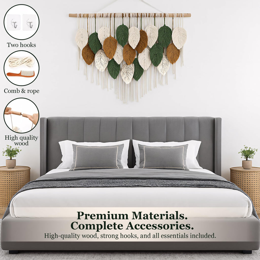Macrame Wall Hanging Boho Woven Tapestry, 39" x 31.5" Modern Bohemian Leaf Feather Wall Art Decorations Dorm Living