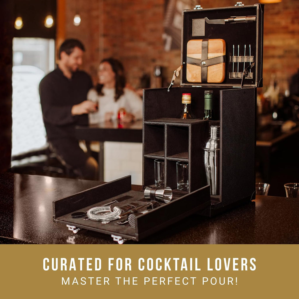 Hamilton Bartender Kit, Portable Bar Case with Cocktail Shaker Set, Professional Mixology Bartender Kit Stand