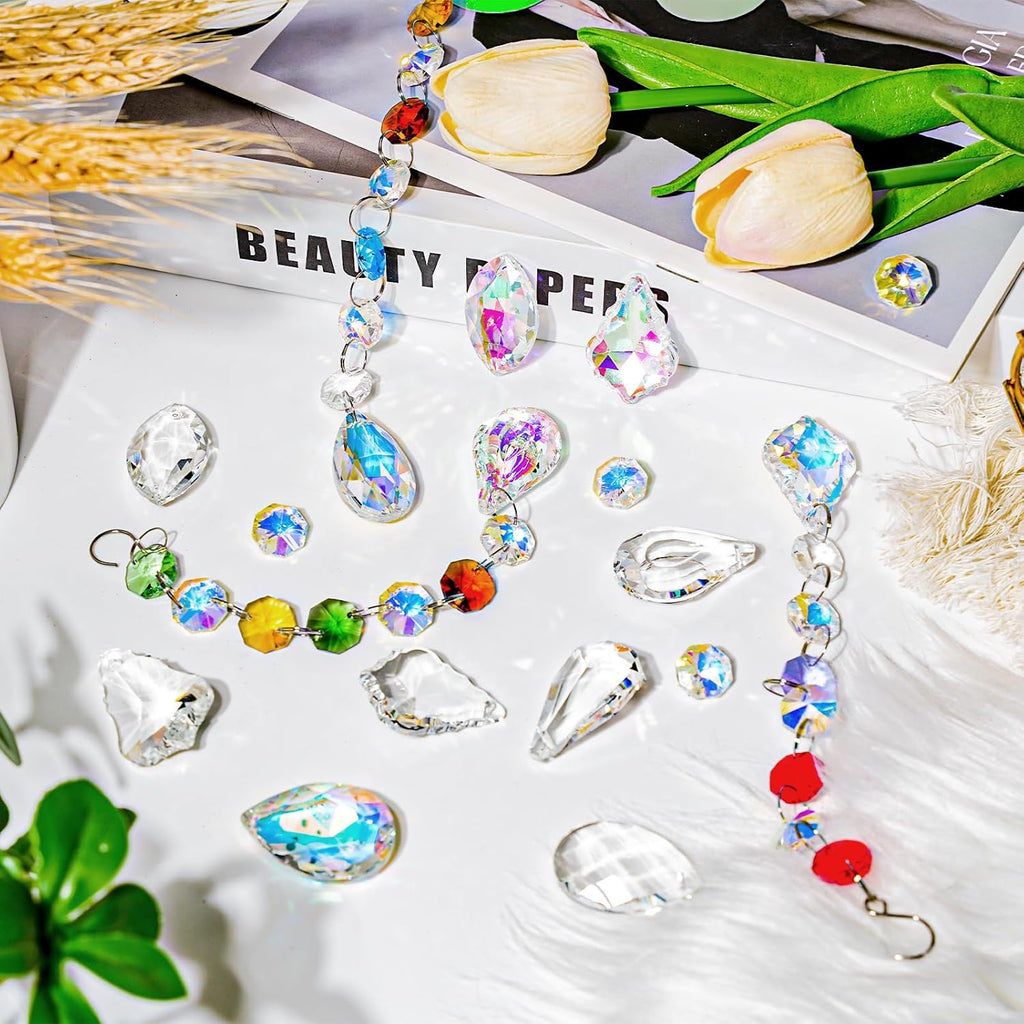 212pcs Sun Catcher Crystals Making Kit for Adults Clear Hanging Prism Sun Catcher with Crystals Rainbow Maker 12