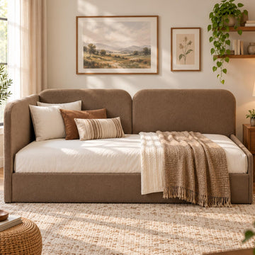 Twin Size Lift-Up Storage Daybed, Reversible Corner, Boucle Brown