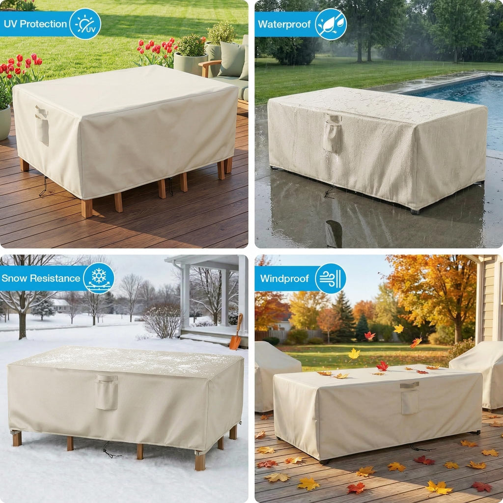 Outdoor Furniture Covers, Custom Size 84"(L) x 48"(W) x 34"(H) Rectangular Patio Table and Chair Waterproof Covers
