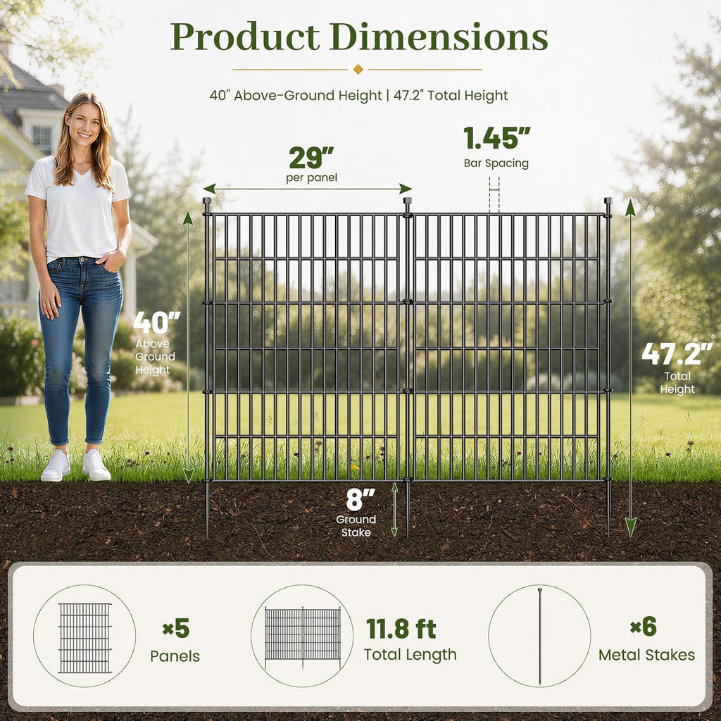 No-Dig Decorative Outdoor Garden Fence for Yard, Animal Barrier Fencing for Dog | Rustproof Metal Temporary Fence for