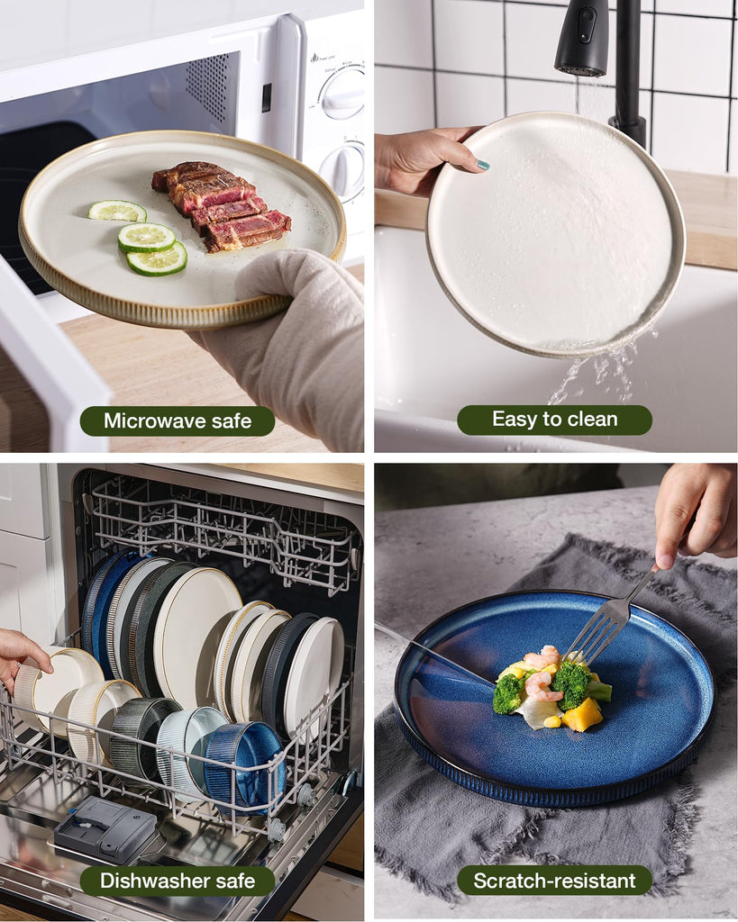 Star Stoneware Dinnerware Set, Reactive Glaze Plates & Bowls for 4