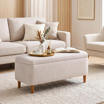 Storage Bench Ottoman, Upholstered End of Bed Bench with Storage | Rectangular Fabric Entryway Ottomans with Storage