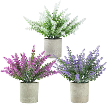 Plant Stand Indoor, 3-Pack Lifelike Artificial Lavender, Artificial Plants Indoor, Nordic Lavender Table